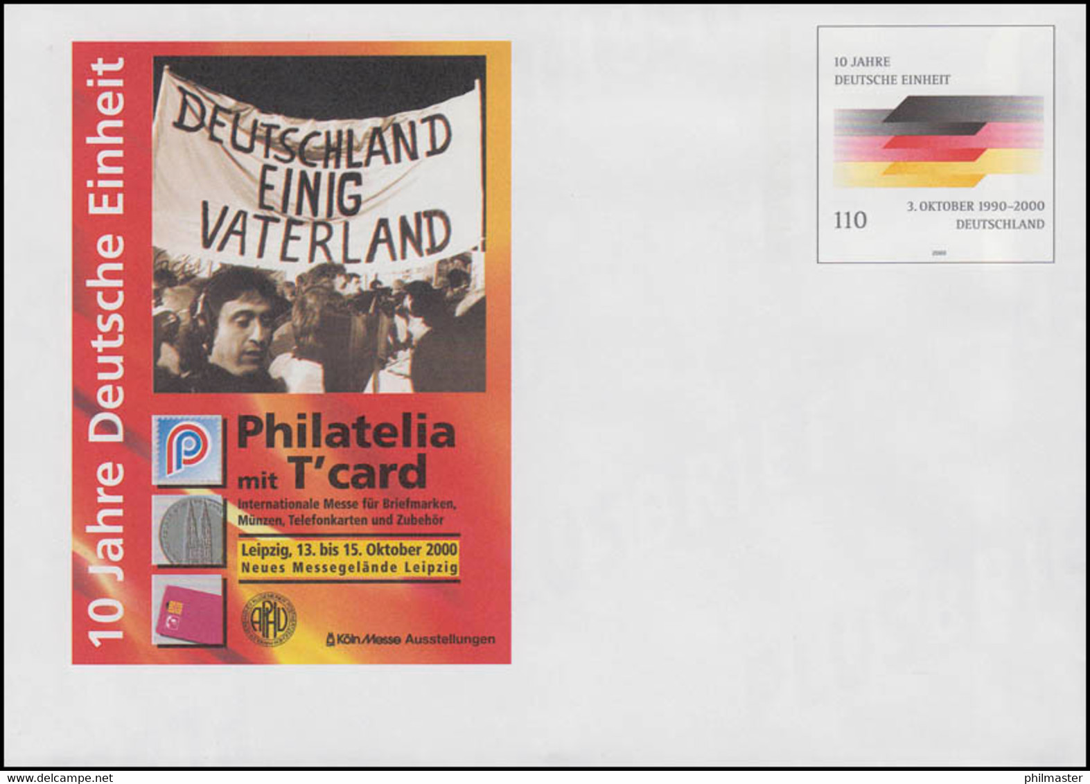 USo 16 PHILATELIA Leipzig - 10 Jahre Deutsche Einheit 2000, Postfrisch - Briefomslagen - Ongebruikt