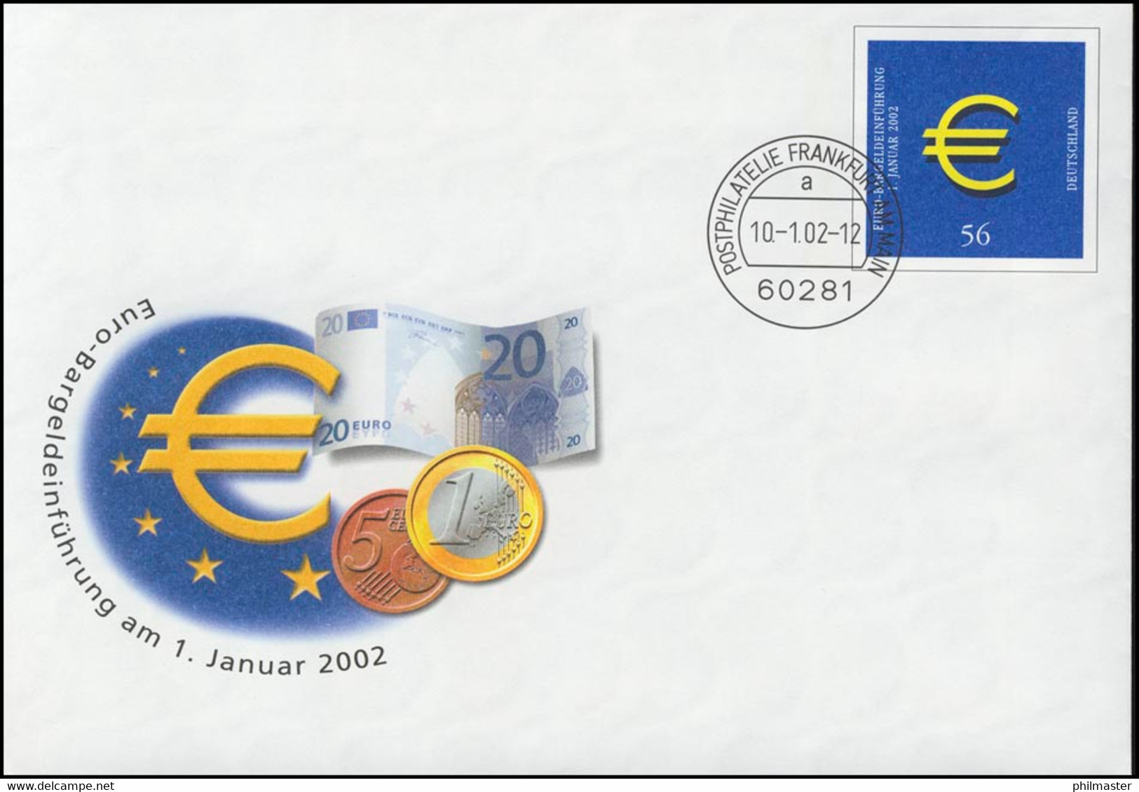 USo 33/01 Euro 2002, 35x36 Mm, VS-O Frankfurt 10.1.2002 - Enveloppes - Neuves