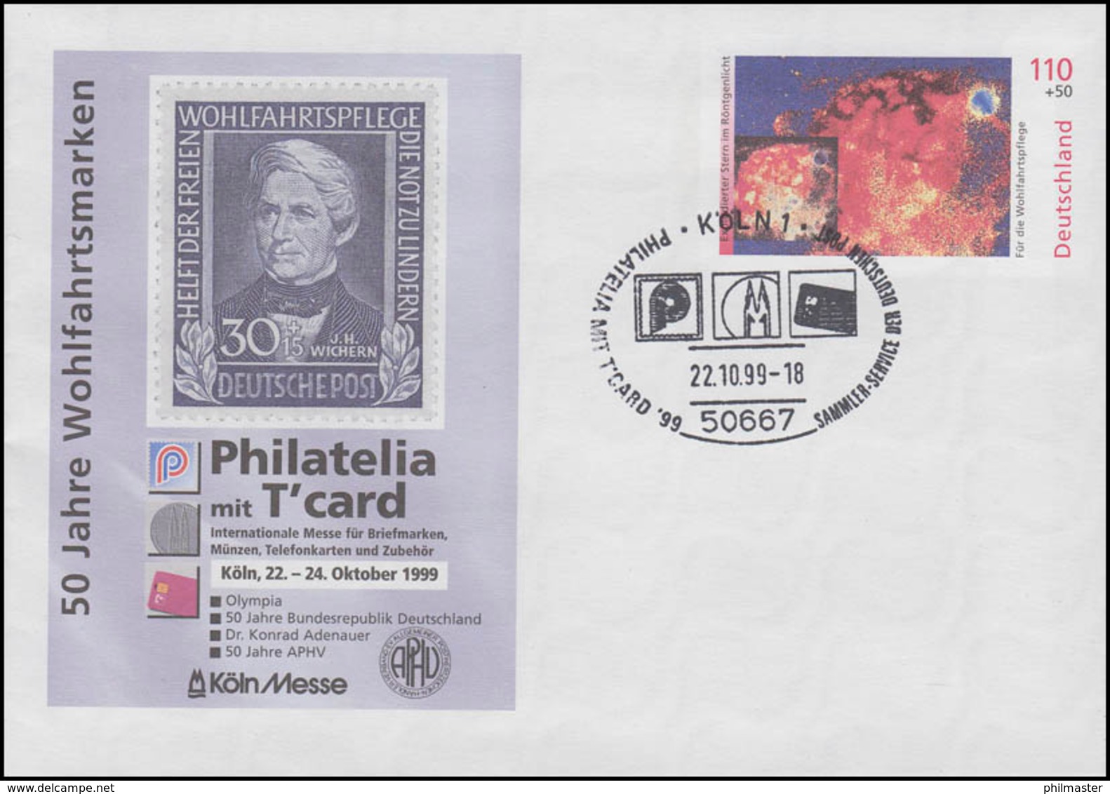 USo 10 PHILATELIA Köln 1999, SSt Köln Messe-Symbole 22.10.1999 - Briefomslagen - Ongebruikt