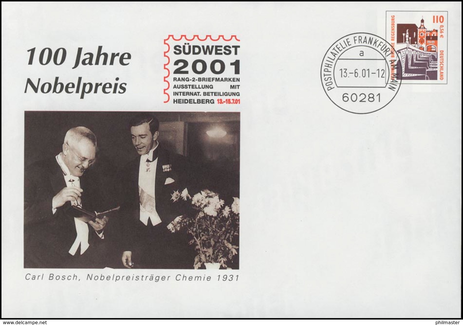 U 9 SÜDWEST 2001 & Nobelpreis Carl Bosch Chemie, VS-O Frankfurt 13.6.01 - Briefomslagen - Ongebruikt