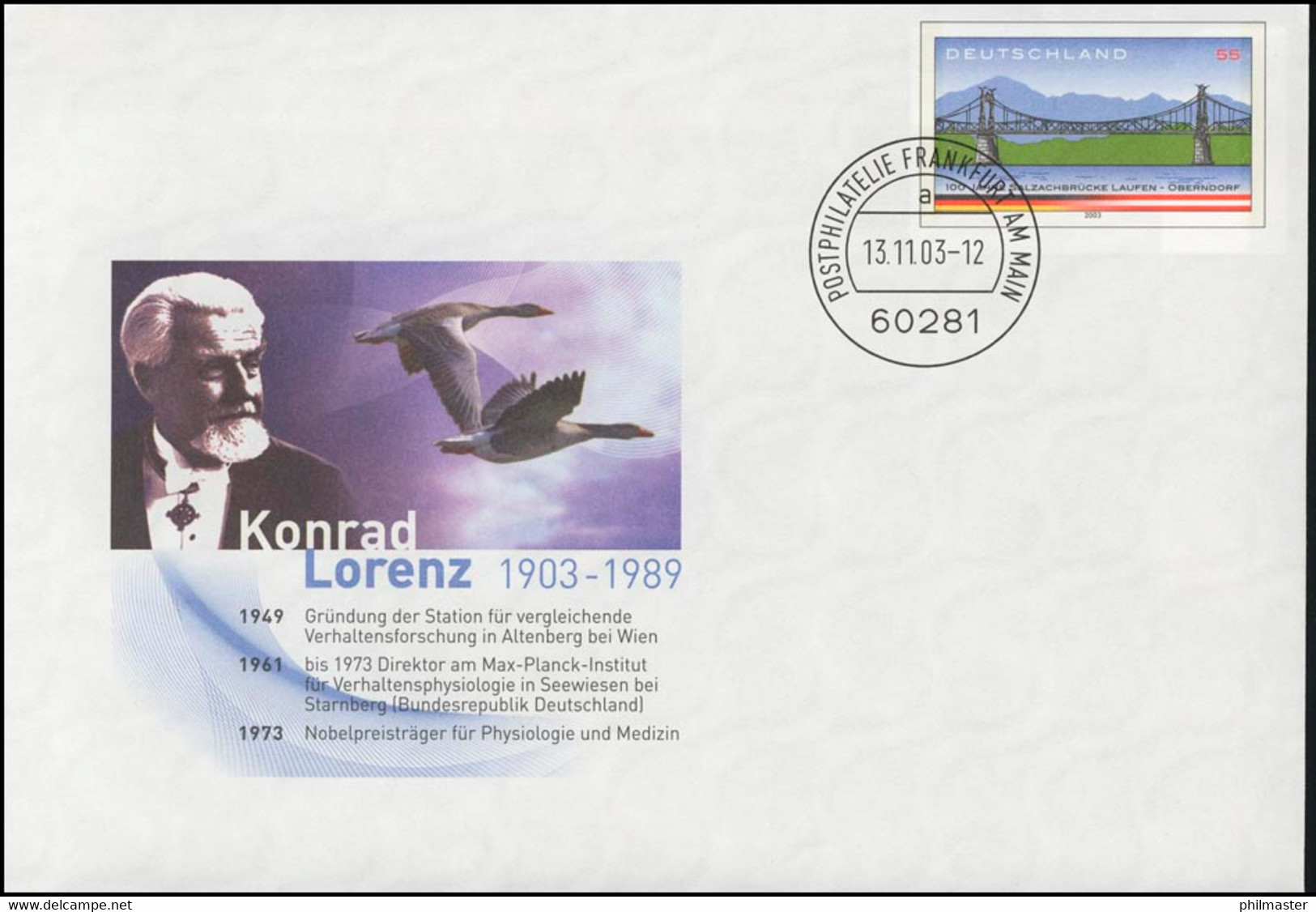 USo 63 Konrad Lorenz 2003, VS-O Frankfurt 13.11.03 - Enveloppes - Neuves