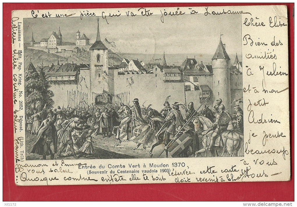 DSR-10  Entrée Du Comte Vert à Moudon 1370, Souvenir Du Centenaire Vaudois 1903. Précurseur. Cachet 1903 - Moudon