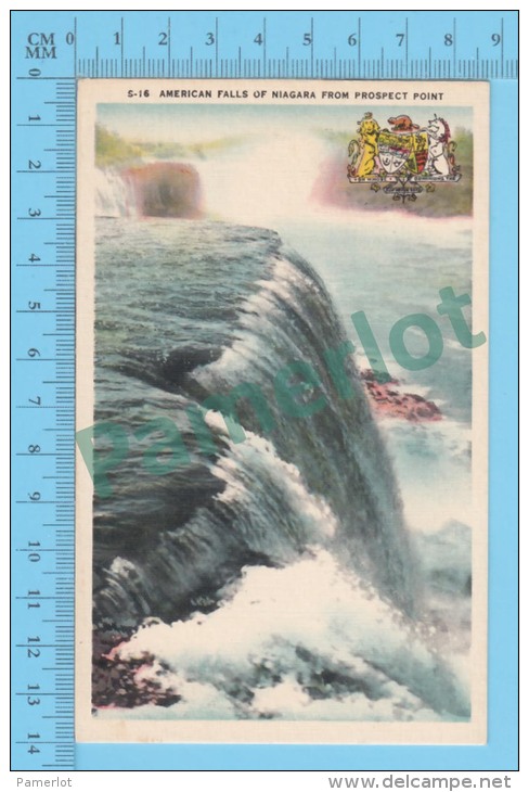 CA  Ontario (American Falls Of Niagara From Prospect Point + Blazon, CPSM   Linen Postcard ) Recto/Verso - Autres & Non Classés