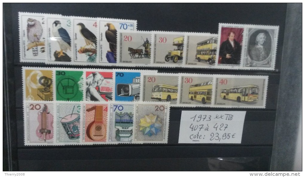 Allemagne Berlin, Année 1973 N° 407 à 427 Neuf ** Gomme D'Origine  TTB - Unused Stamps