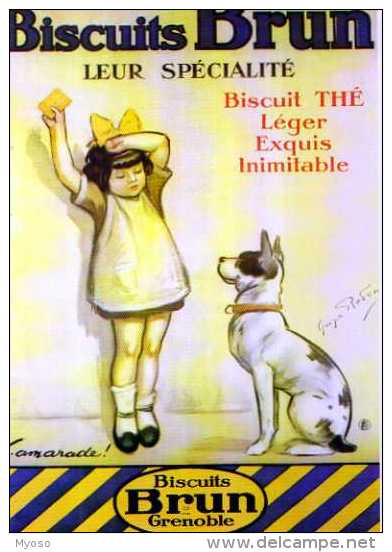 Carte PUB Moderne,Biscuits BRUN Grenoble, Filette, Chien, Illustrateur Redon - Publicité