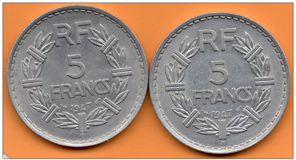 FRANCE  5 FRANCS ALU LAVRILLIER 1947 + 1947 B Avec Les 9 Fermé - Autres & Non Classés