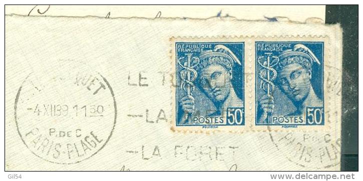 TYPE MERCURE MAURY N°414A Paire Sur LAC  Oblitéré Le Touquet En Decembre 1939  - Malb3601 - 1938-42 Mercure