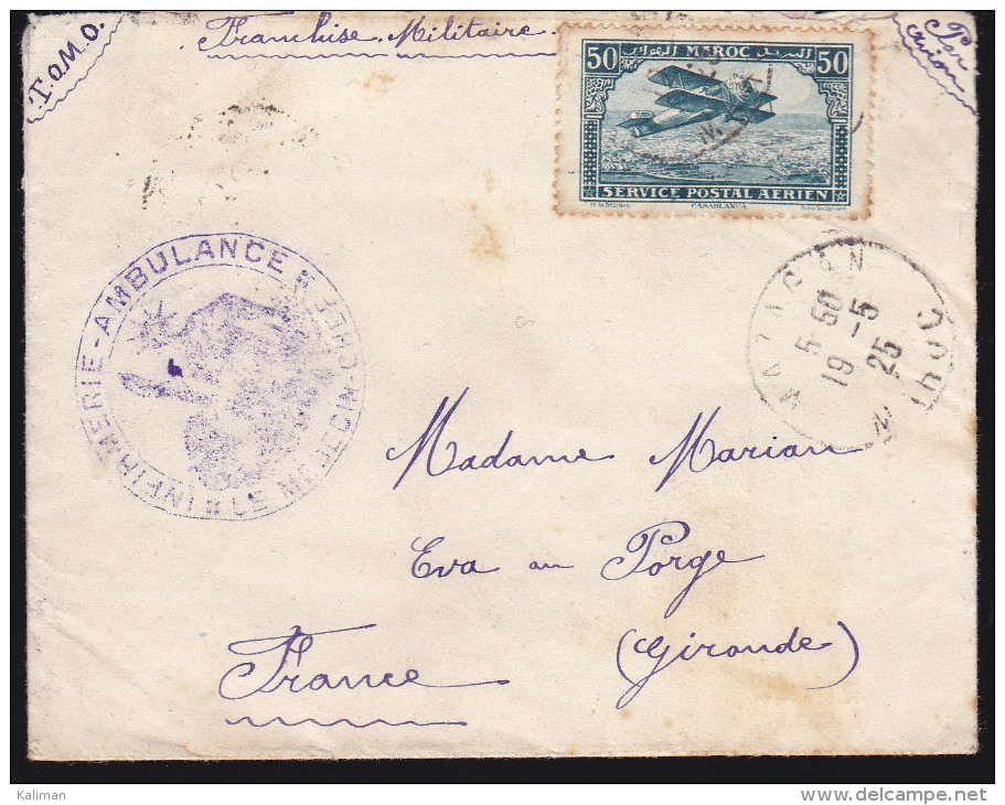 Maroc Du PA N° 2 Sur Lettre 1925 Mazagan FM - Cachets Infirmerie Ambulance Medecin Chef - Lettres & Documents