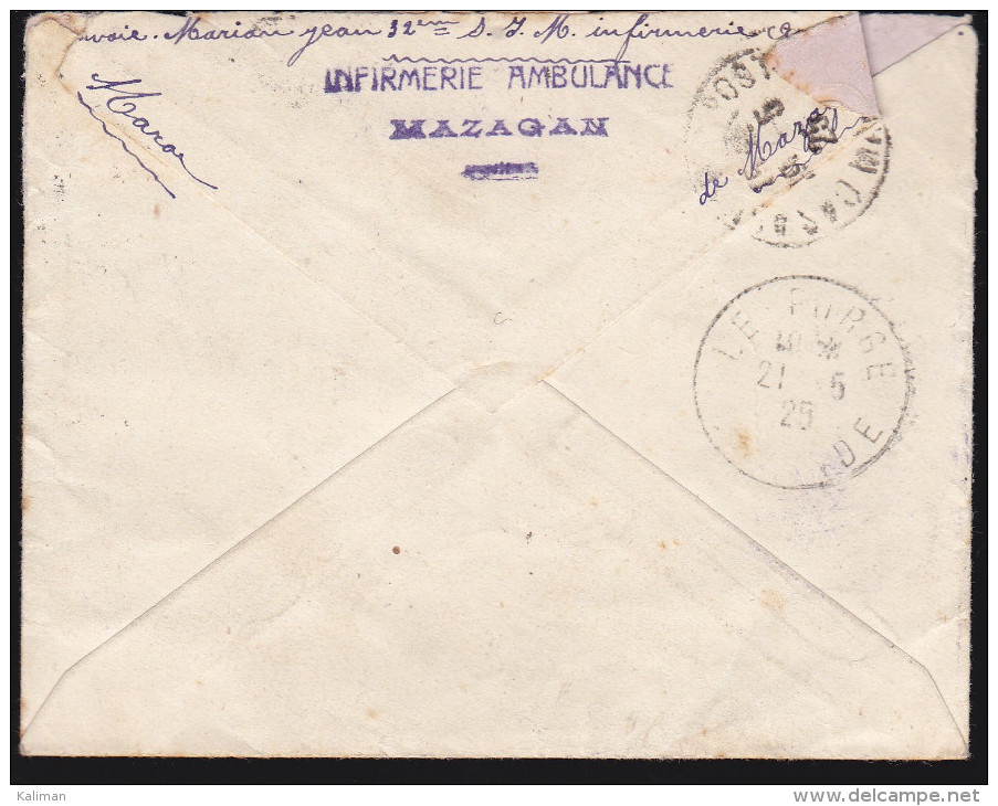 Maroc Du PA N° 2 Sur Lettre 1925 Mazagan FM - Cachets Infirmerie Ambulance Medecin Chef - Lettres & Documents