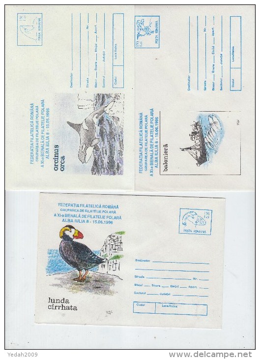 Romania POLAR LIFE WHALES BIRDS BEAR SET 9 MINT ENVELOPES 1996 - Baleines