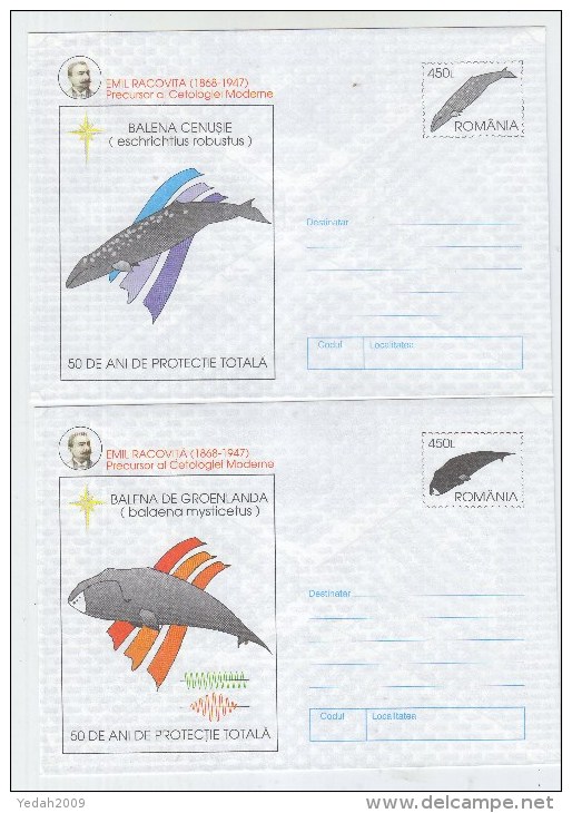 Romania WHALES STUDY OF CETACEAN SET 5 MINT ENVELOPES 1997 - Baleines