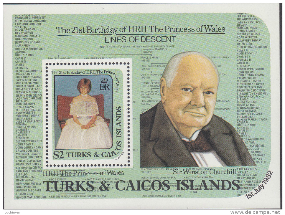 TURKS CAICOS, 1982 DIANAS 21st MINISHEET MNH - Turks- En Caicoseilanden