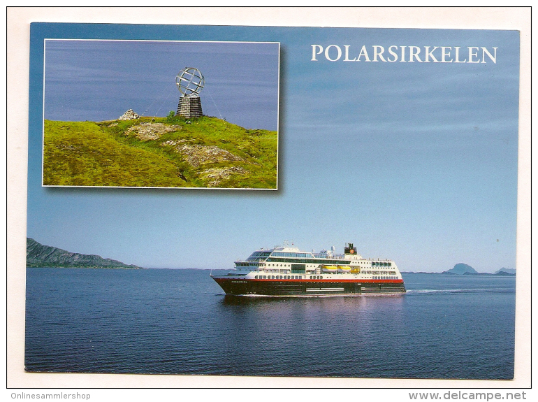 Norwegen - AK - Schiffe - Hurtigruten - MS Midnatsol / Polarkreiszeiche Mit Sonderstempel Polarkreisquerung 27.Juni 2013 - Fähren