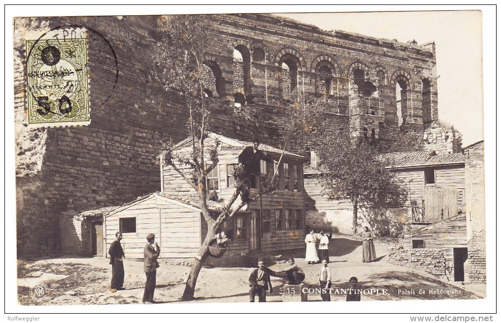 AK Türkei Constantinople Palais De Hebdomone - Obl. Tresor Et Postes Sur Timbre Ottoman Surchargé - Turkey