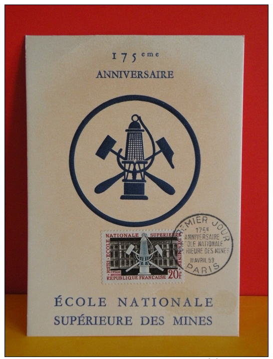 FDC Carte Maxi- École Nationale Supérieur Des Mines -  Paris - 11.4.1959 - 1er Jour, Coté 2,50 € - 1950-1959