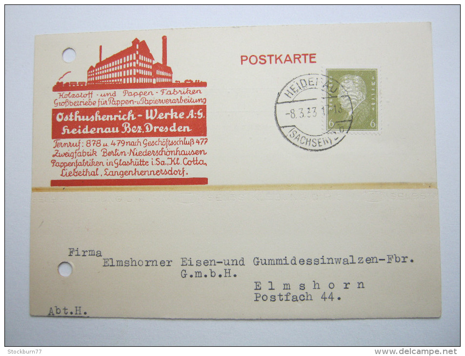 1933 , Perfore , Perforation , Lochung , Beleg Aus  Heidenau - Briefe U. Dokumente