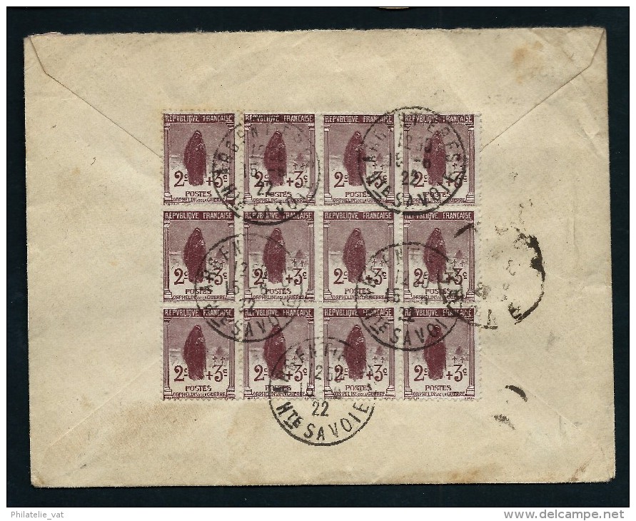 FRANCE - LETTRE POUR LYON 1922 AFFRANCHISSEMENT AVEC UN BLOC DE 12 ET 1 BANDE VDE 3 DU N° 148 ORPHELIN  RARE AINSI - Tarifs Postaux