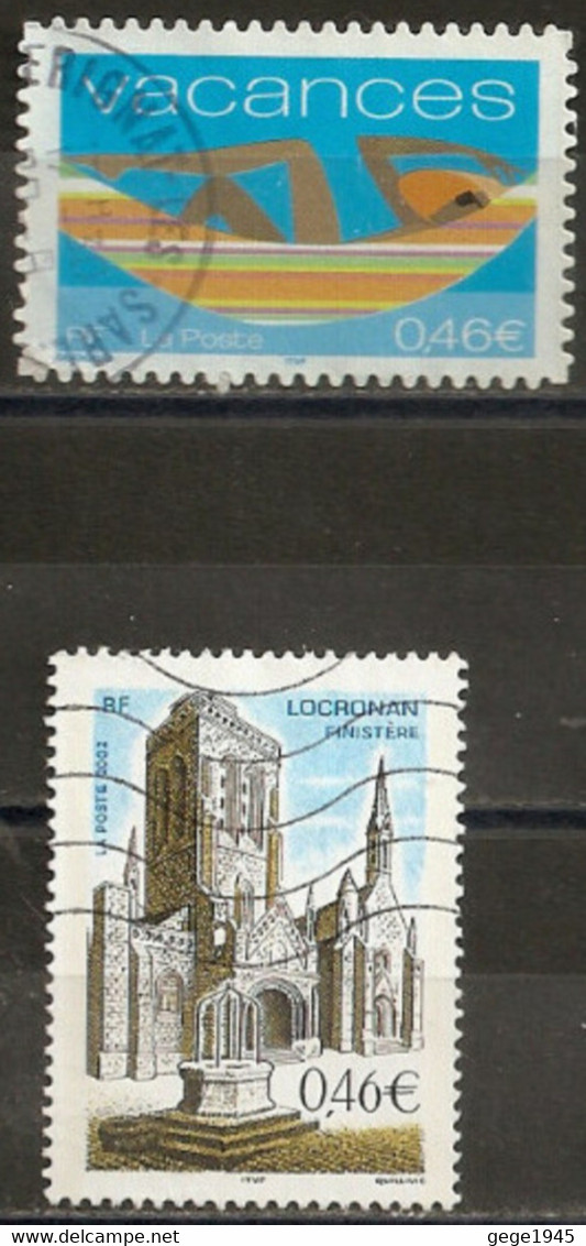 France 2002 Oblitéré N°  3494 Ou N° 33  Autoadhésif  "  Vacances  "  &   3499   Gommé  Locronan " - Used Stamps