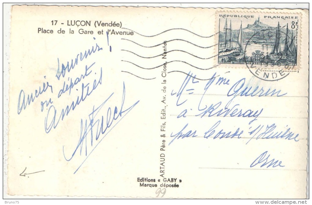 85 - LUÇON - Place De La Gare Et L'Avenue - Gaby 17 - 1956 - Lucon