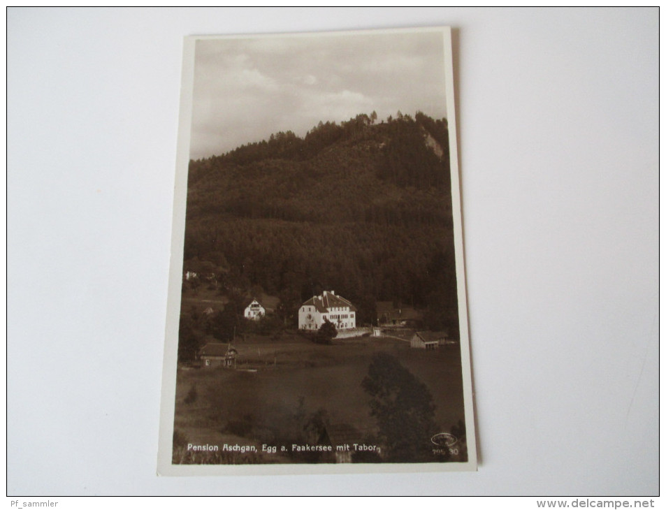 AK 1938 Österreich / Deutsches Reich. Echtfoto. Pension Aschgan, Egg A. Faakersee Mit Tabor. - Faakersee-Orte