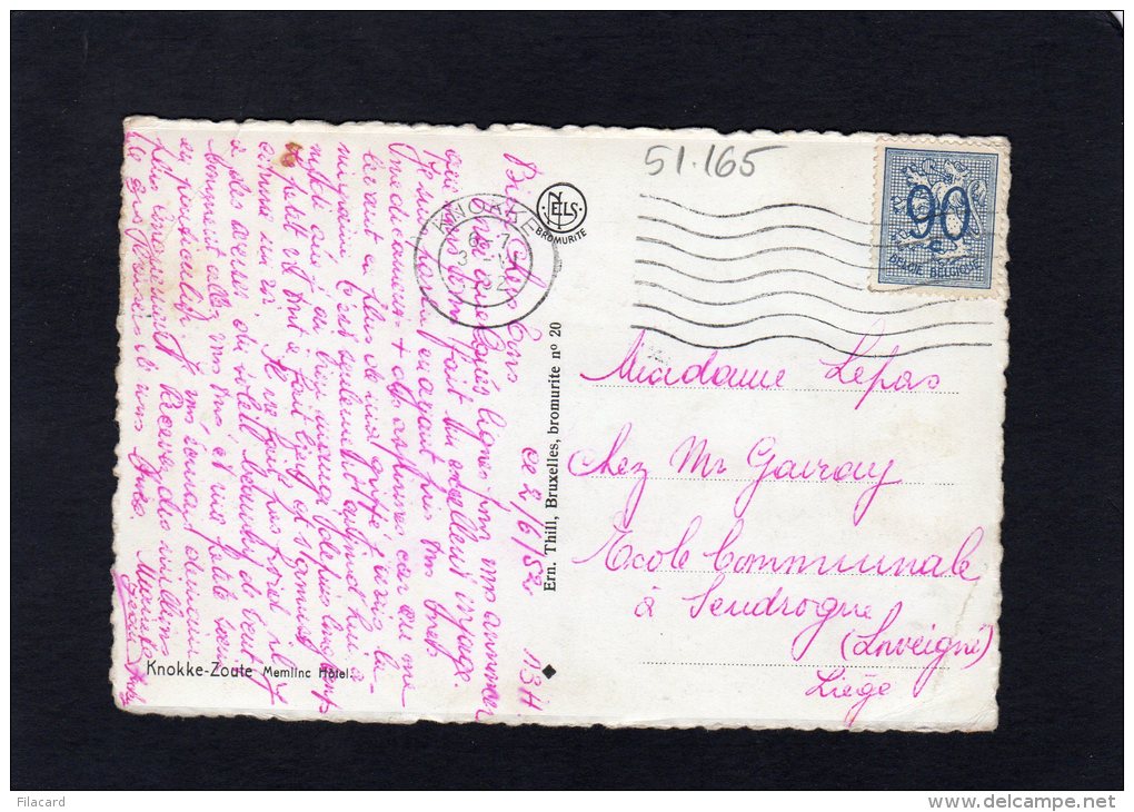 51165   Belgio,  Knokke-Zoute,  Memlinc  Hotel,  VG  1952 - Knokke