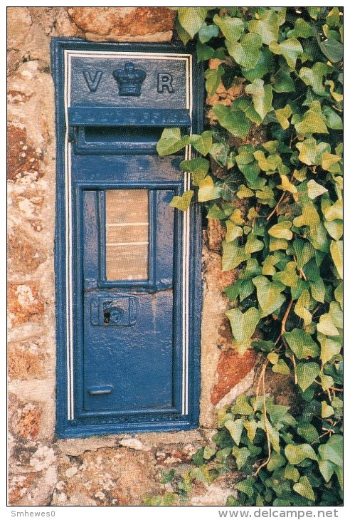 Postcard - Blue Victorian Wall Pillar/Post Box In Guernsey. British Postbox Series - No.43 - Poste & Postini