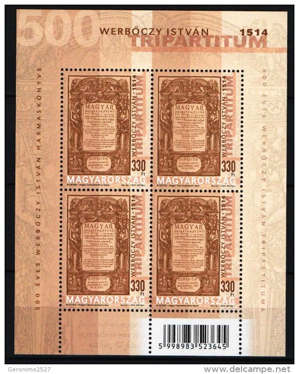 HUNGARY 2014 PEOPLE Culture Tripartitum ISTVAN WERBOCZY - Fine S/S MNH - Unused Stamps