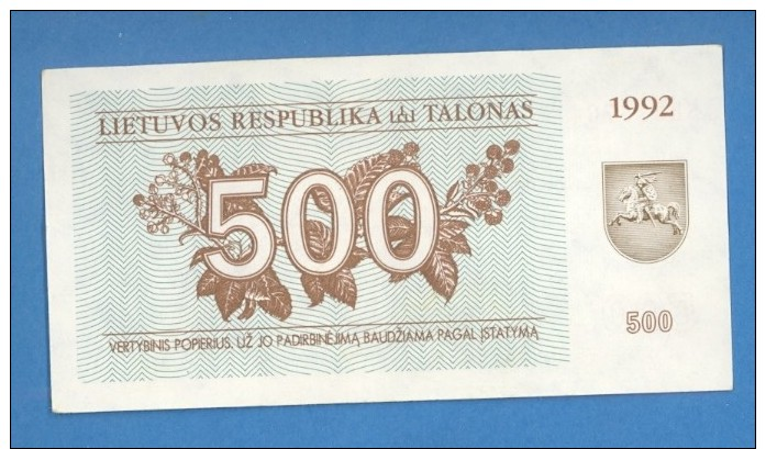 LITHUANIA 500 TALONAS 1992 UNC BEAR X4653 - Lituanie