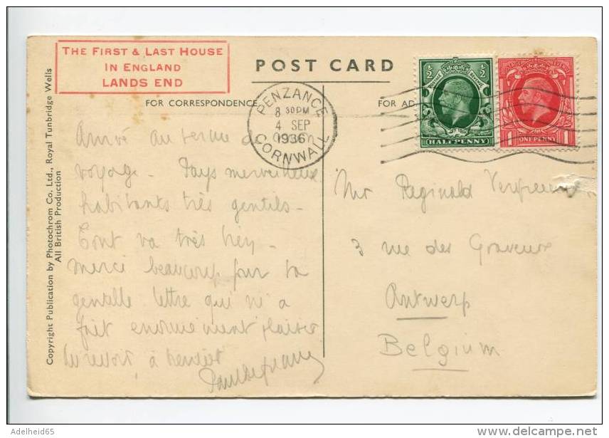 OF3/  1936 Gog And Magog Rocks Land´s End (with First & Last House In England Cachet On Back) - Land's End