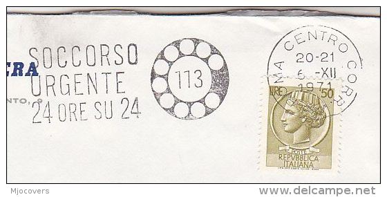 1971  ITALY Stamps COVER SLOGAN Pmk 24 Hour EMERGENCY ASSISTANCE 113, Illus TELEPHONE DIAL Telecom - Telecom