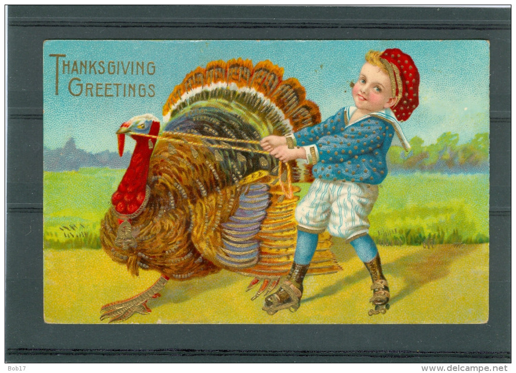 Relief - Gaufrée - Embossed - Prage - Dinde - TBE - Thanksgiving