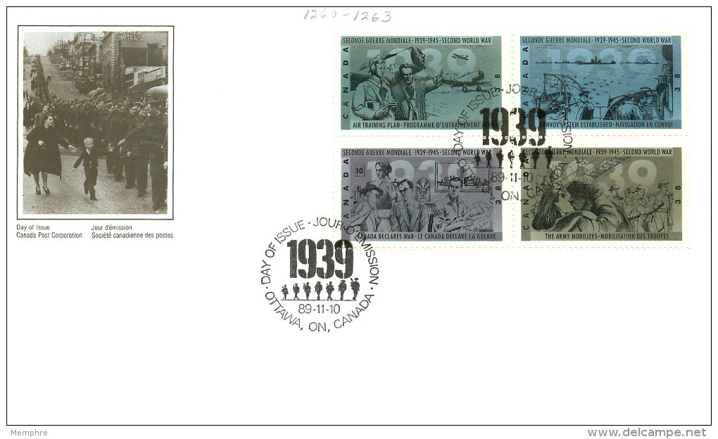 1989   World War II  _ Series 1      Sc 1260-3    Block Of 4 Diffeerrent - 1981-1990