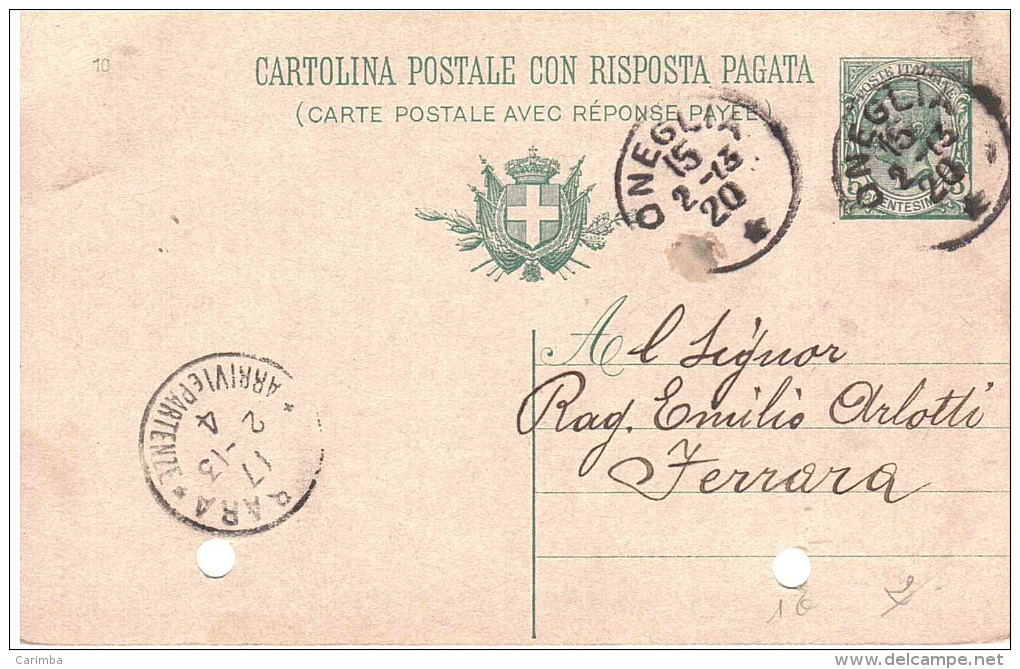 C.P.RISPOSTA PAGATA CENT.5 ANN.OMEGLIA - Ganzsachen