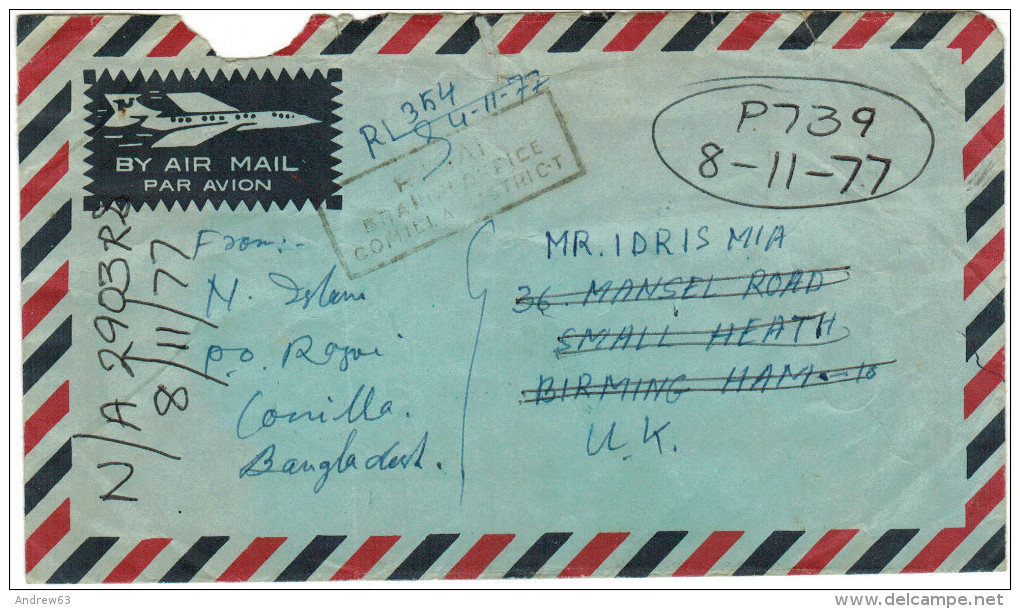 BANGLADESH - 1977 - Registered Airmail - 2 X Tiger + 4 X Court Of Justice - Viaggiata Da Comilla Per Birmingham, England - Bangladesh