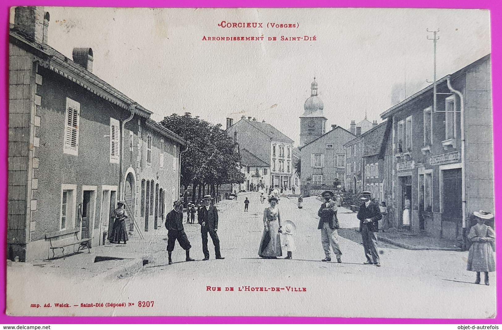 Cpa Corcieux Rue De L'Hotel De Ville 1911 Carte Postale Animée Vosges 88 Weick Saint Dié - Corcieux