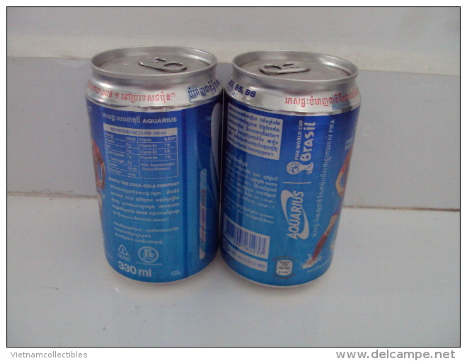 Cambodia Cambodge Coca Cola AQUARIUS 330ml Empty Can : INIESTA / Opened At Bottom - Cannettes