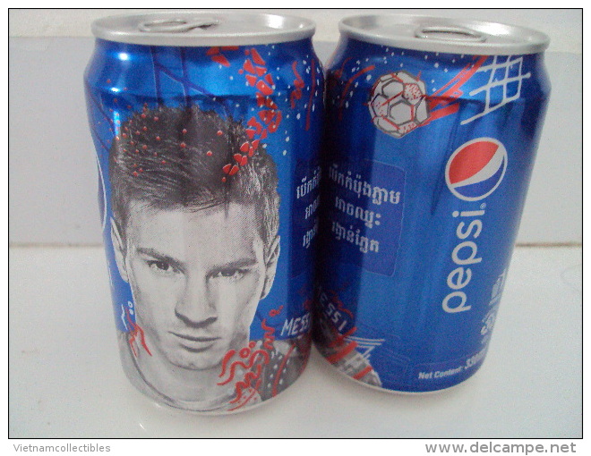 Cambodia Cambodge Pepsi 330ml Empty Can : MESSI / Opened At Bottom - Cannettes