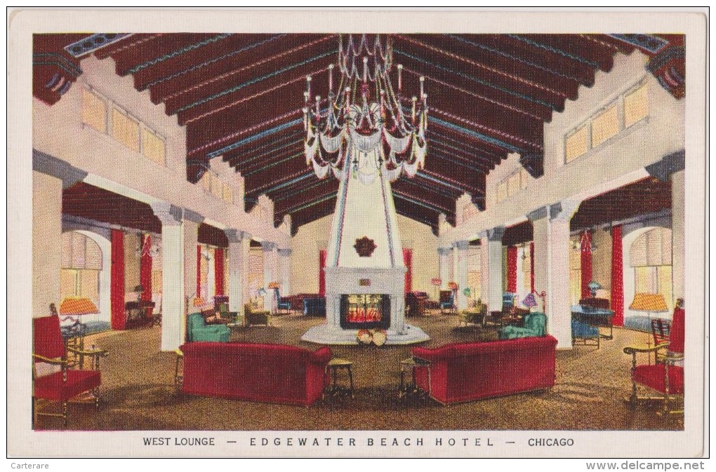 Cpa,Amérique ,USA,illinois,Chicago,wes T Lounge,EDGEWATER BEACH HOTEL,published By Max Rigot,rare - Chicago