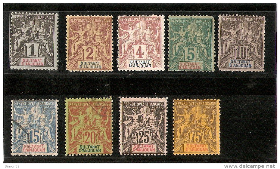 ANJOUAN  SERIE COMPLETE  N°1 / 8 NEUF ** ET OBLITERE  DE 1892 - Unused Stamps