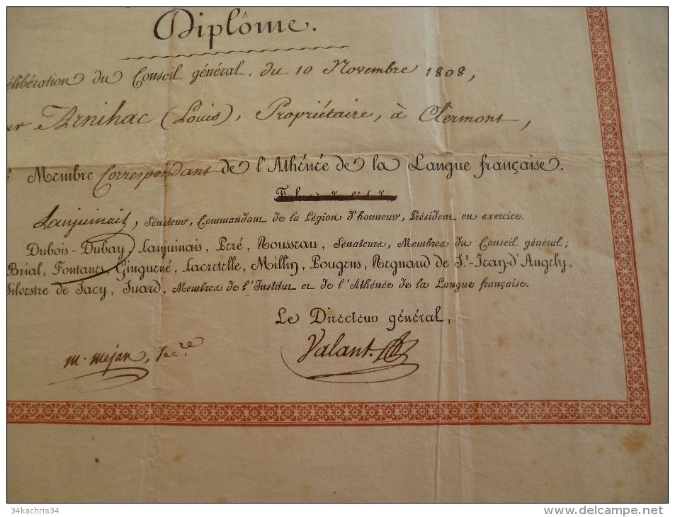 Rare Diplôme Avec Autographes Et Cachet.1808 Athénée De La Langue Française. Empire Pages - Diplômes & Bulletins Scolaires