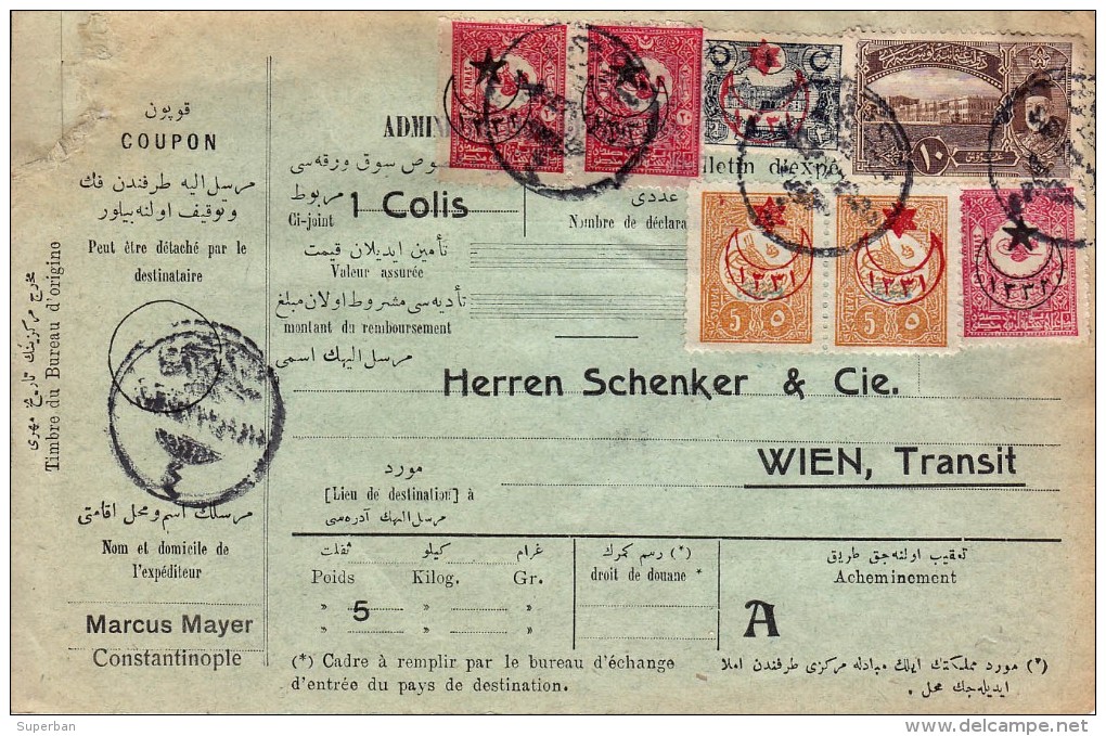 BULLETIN D'EXPÉDITION / PARCEL CARD / FRACHT BRIEF - ENVOI De CONSTANTINOPLE à WIEN - ANNÉE / YEAR ~ 1916 (r-349) - Cartas & Documentos