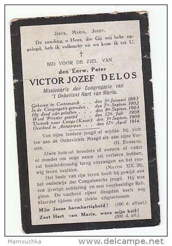 Doodsprentje Pater Victor Jozef DELOS Missionaris Cortemarck 1883 Priester Congo Kasai Antwerpen 1914 - Images Religieuses