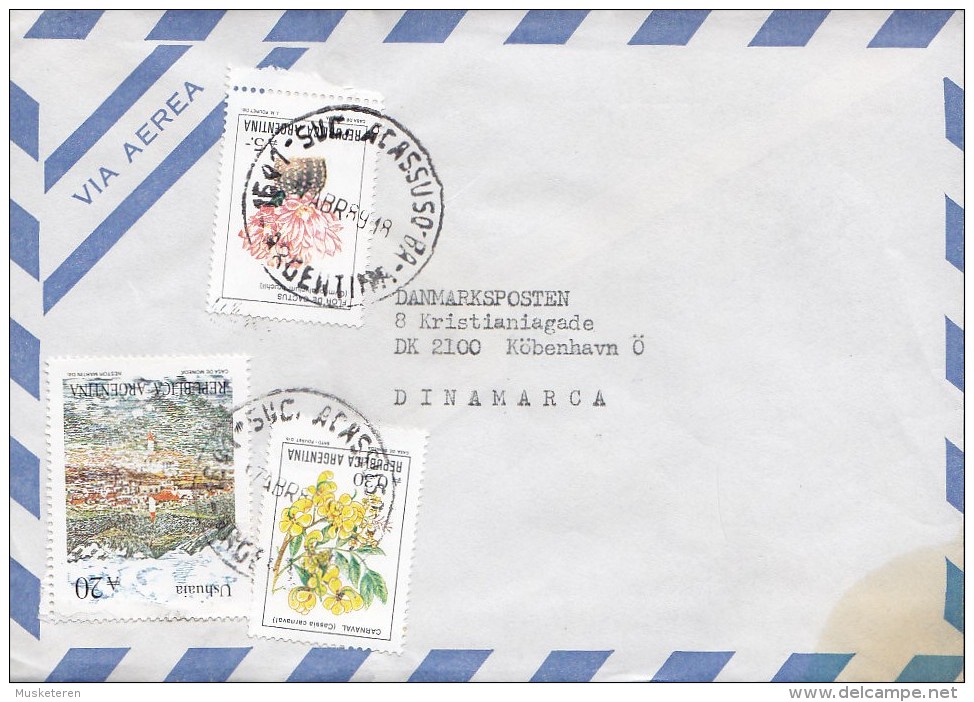 Argentina Via Aerea ACASSUSO 1989 Cover Letra To Denmark Cactus & Carnaval Stamps - Briefe U. Dokumente