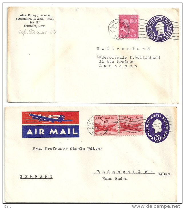 USA Ganzsache 2x  3 Cent George Washington Stationary. Air Mail. San Francisco In Die Schweiz / D Mit Zusatzfrankaturen - 1941-60