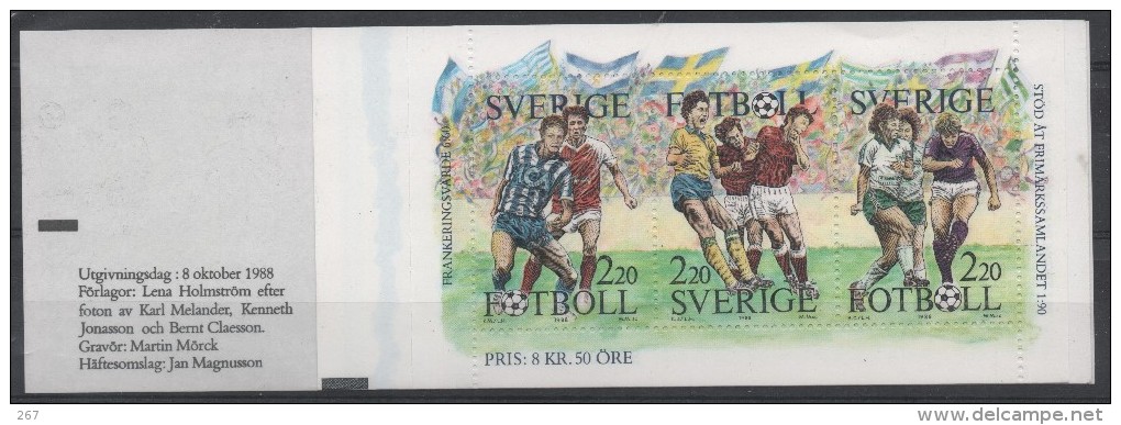 SUEDE  Carnet  N°  (1489/91 X 2 ) * *  ( Cote 8e ) 1988   Football  Soccer Fussball - Unused Stamps