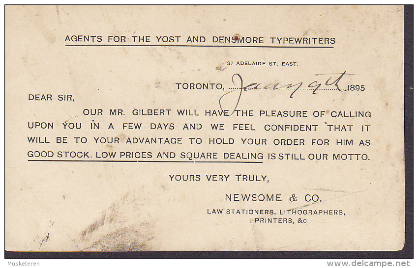 Canada Postal Stationery Ganzsache Entier Privé 1c. Victoria NEWSOME & Co.Toronto , BRANTFORD Ontario 1895 (2 Scans) - 1860-1899 Reign Of Victoria