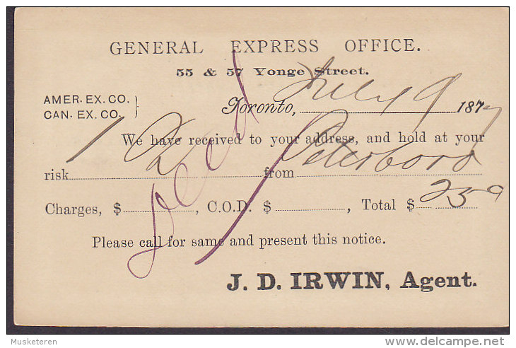 Canada Postal Stationery Ganzsache Entier Privé 1c. Victoria GENERAL EXPRESS OFFICE, TORONTO Ontario 1879 (2 Scans) - 1860-1899 Regering Van Victoria