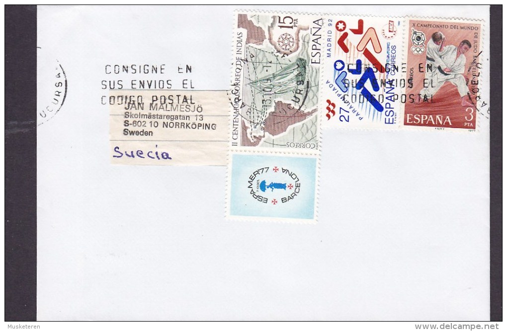 Spain BARCELONA 199? Cover Letra To Sweden Olympic Games Judo Paralimpiada ESPAMER'77 Stamps - Briefe U. Dokumente