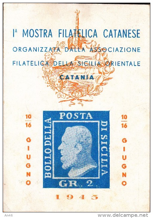 STORIA POSTALE-I°MOSTRA FILATELICA CATANESE-SICILIA ORIENTALE-10/16 GIUGNO 1945-VEDI-LOOK-ZIE RETRO- 2 SCAN - Events & Commemorations