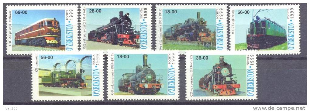 1999. Uzbekistan, Locomotives, 7v, Mint/** - Uzbekistan